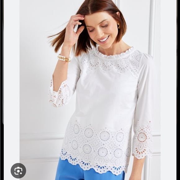 Talbots White Eyelet Lace Blouse Top Feminine 3/4 Sleeve Women’s LP (runs small) - Picture 3 of 9